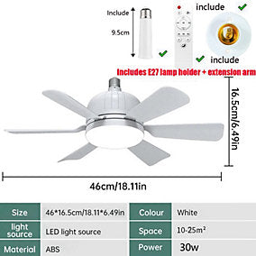Bextsrack Ventilador Techo 46 cm LED 3000‑6500 K 6 Palas 3 Velocidades