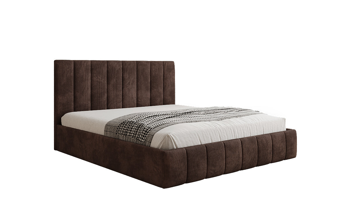 Designer Polsterbett Mila in Cord, 140×200 cm, Beige, 70 cm Kopfteil