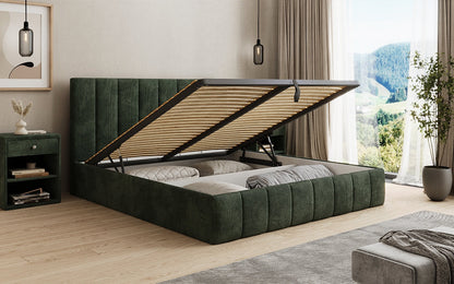 Designer Polsterbett Mila in Cord, 140×200 cm, Beige, 70 cm Kopfteil