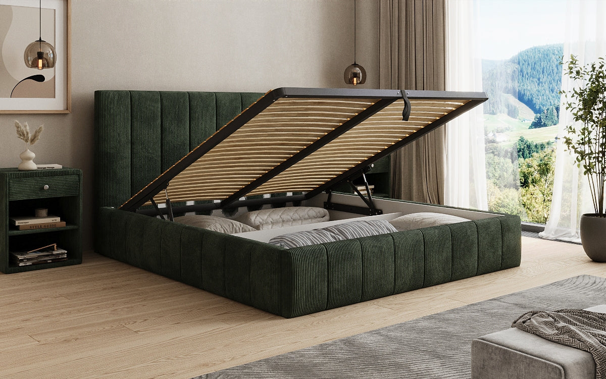 Designer Polsterbett Maja in Cord mit Stauraum