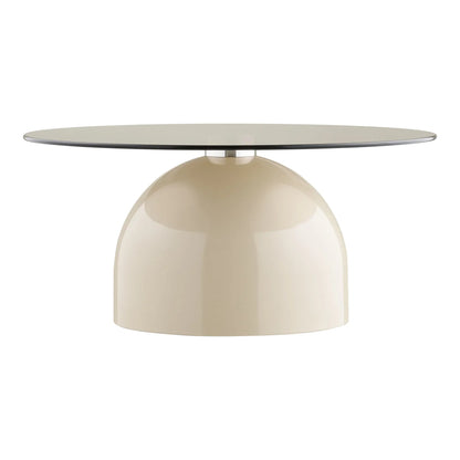 Luxusbetten24 Solvaira Couchtisch Mit Runder Glasplatte Und Skulpturalem Metallfuß Beige