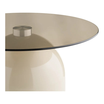 Luxusbetten24 Solvaira Couchtisch Mit Runder Glasplatte Und Skulpturalem Metallfuß Beige