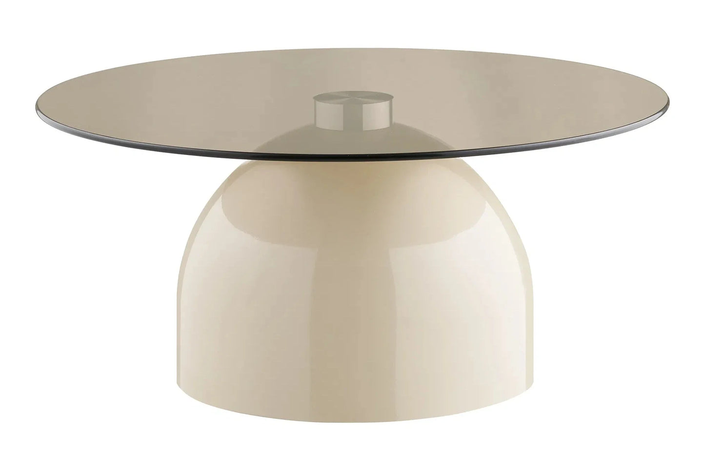 Luxusbetten24 Solvaira Couchtisch Mit Runder Glasplatte Und Skulpturalem Metallfuß Beige