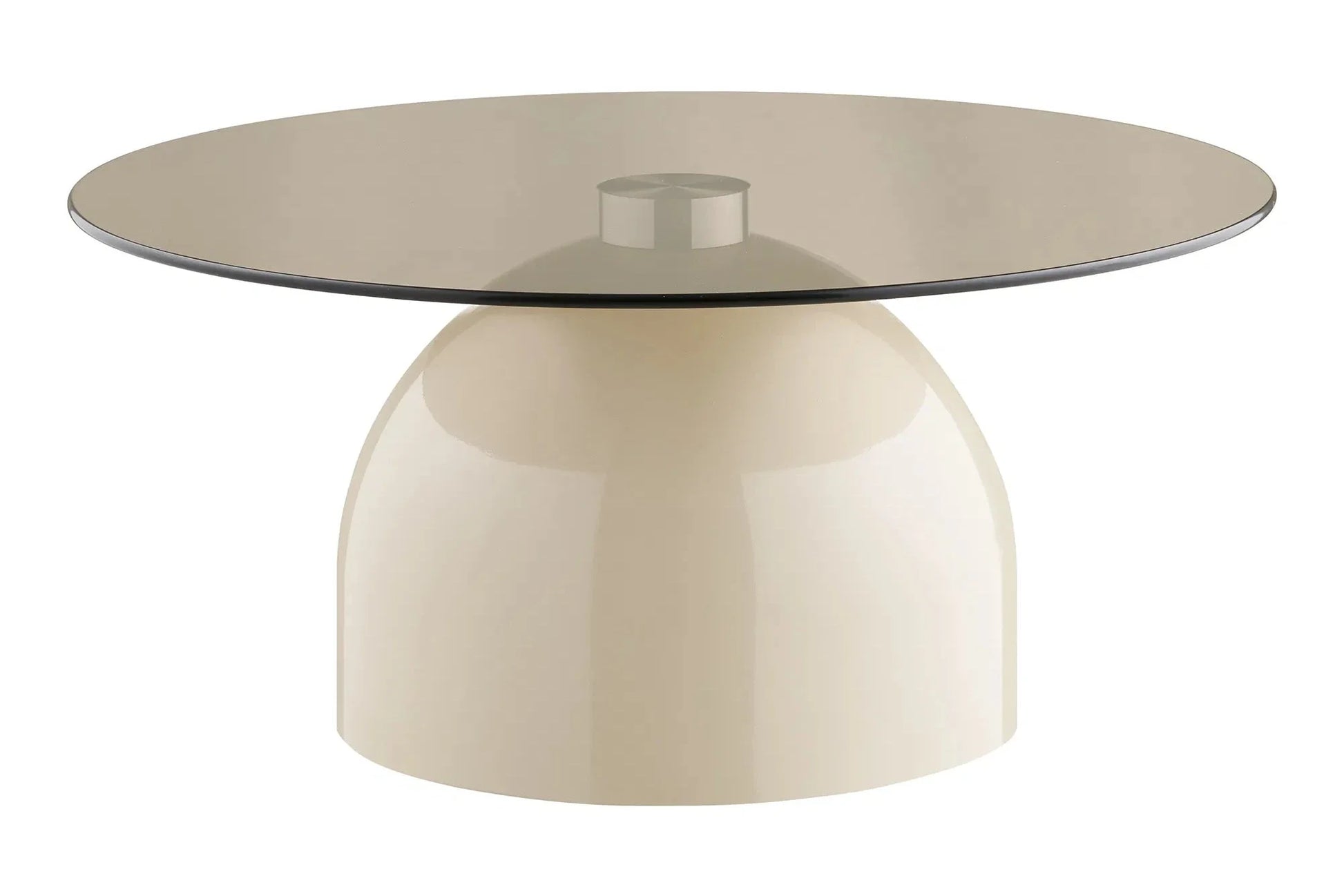Luxusbetten24 Solvaira Couchtisch Mit Runder Glasplatte Und Skulpturalem Metallfuß Beige
