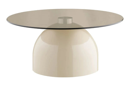 Luxusbetten24 Solvaira Couchtisch Mit Runder Glasplatte Und Skulpturalem Metallfuß Beige