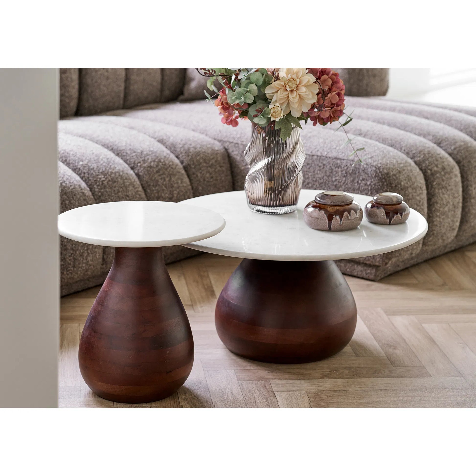 Luxusbetten24 Marvella Couchtisch Marmorplatte Braun