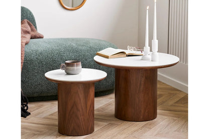 Luxusbetten24 Valnora Beistelltisch Modern Keramikplatte, Braun Weiß, Wohnzimmer