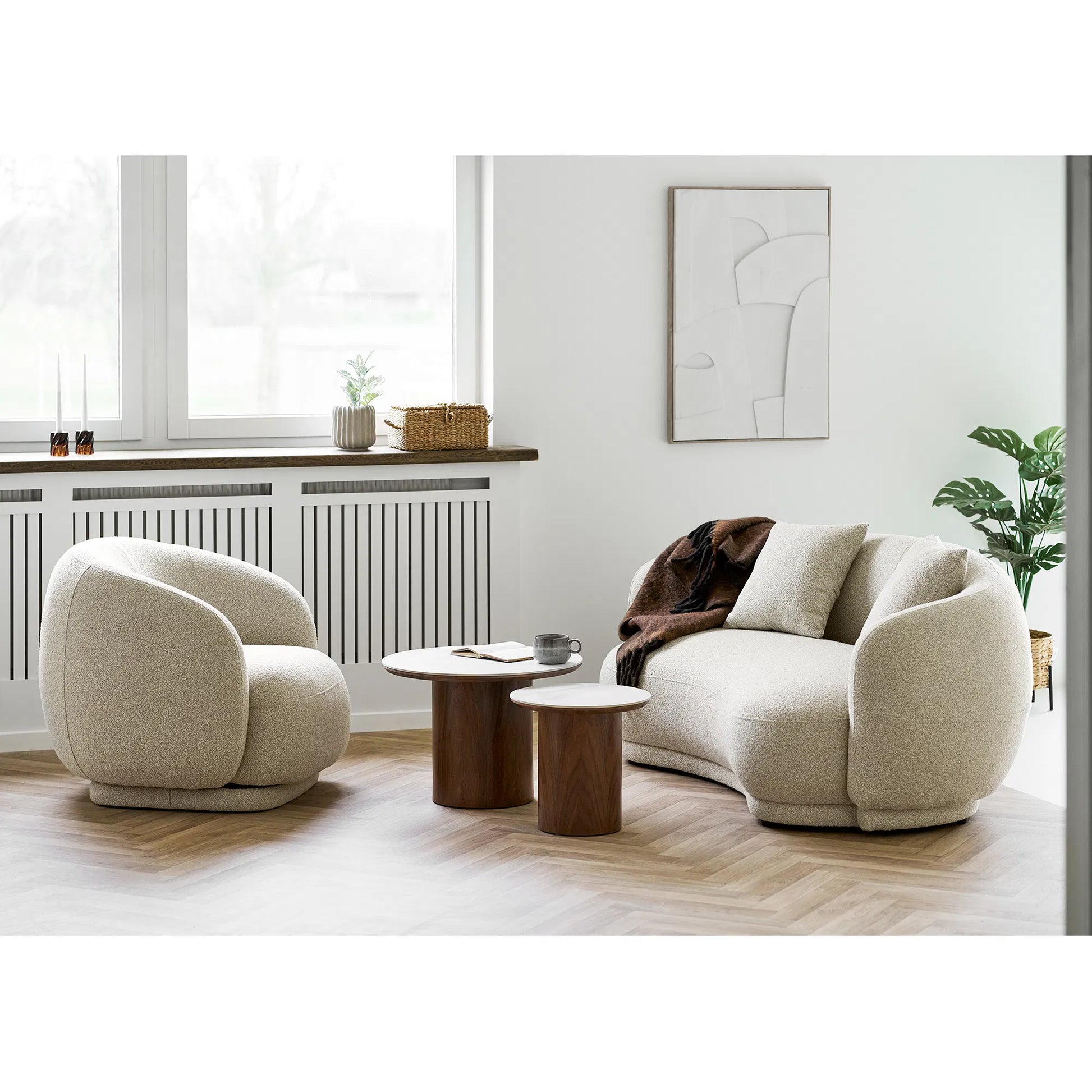 Luxusbetten24 Valnora Beistelltisch Modern Keramikplatte, Braun Weiß, Wohnzimmer