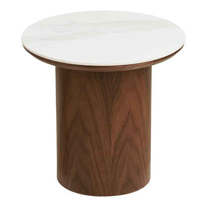 Luxusbetten24 Valnora Beistelltisch Modern Keramikplatte, Braun Weiß, Wohnzimmer