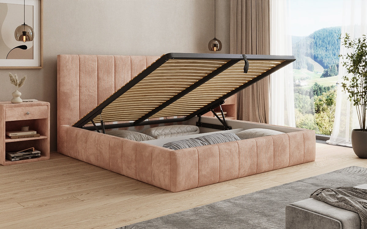 Designer Polsterbett Maja in Cord mit Stauraum