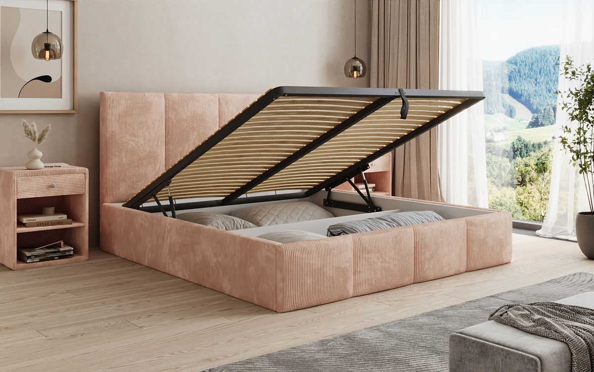 Mina Designer Polsterbett Cord – 140 × 200 cm, wählbare Kopfteilhöhe, Farben