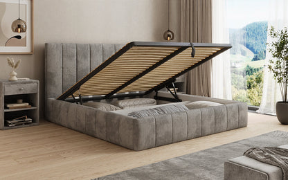 Designer Polsterbett Maja in Cord mit Stauraum