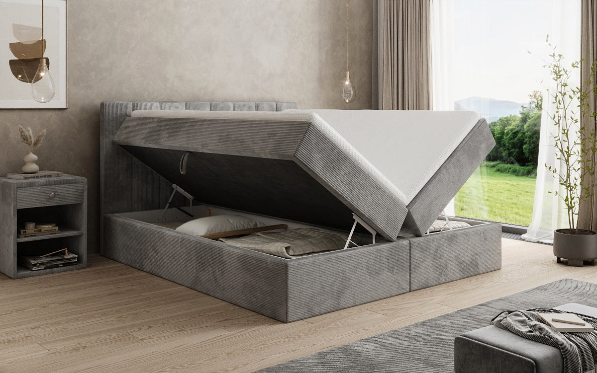 Luxusbetten24 Sofia Boxspringbett Cord mit Stauraum