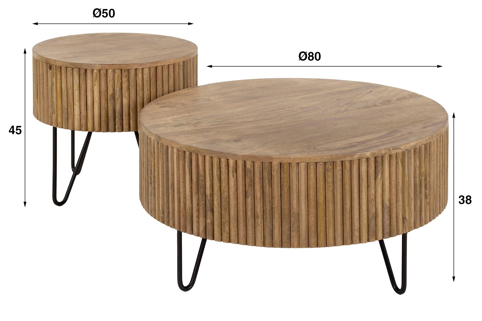 Luxusbetten24 Duna Couchtisch 2er Set aus Mangoholz, Sandfarben