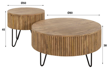 Luxusbetten24 Duna Couchtisch 2er Set aus Mangoholz, Sandfarben