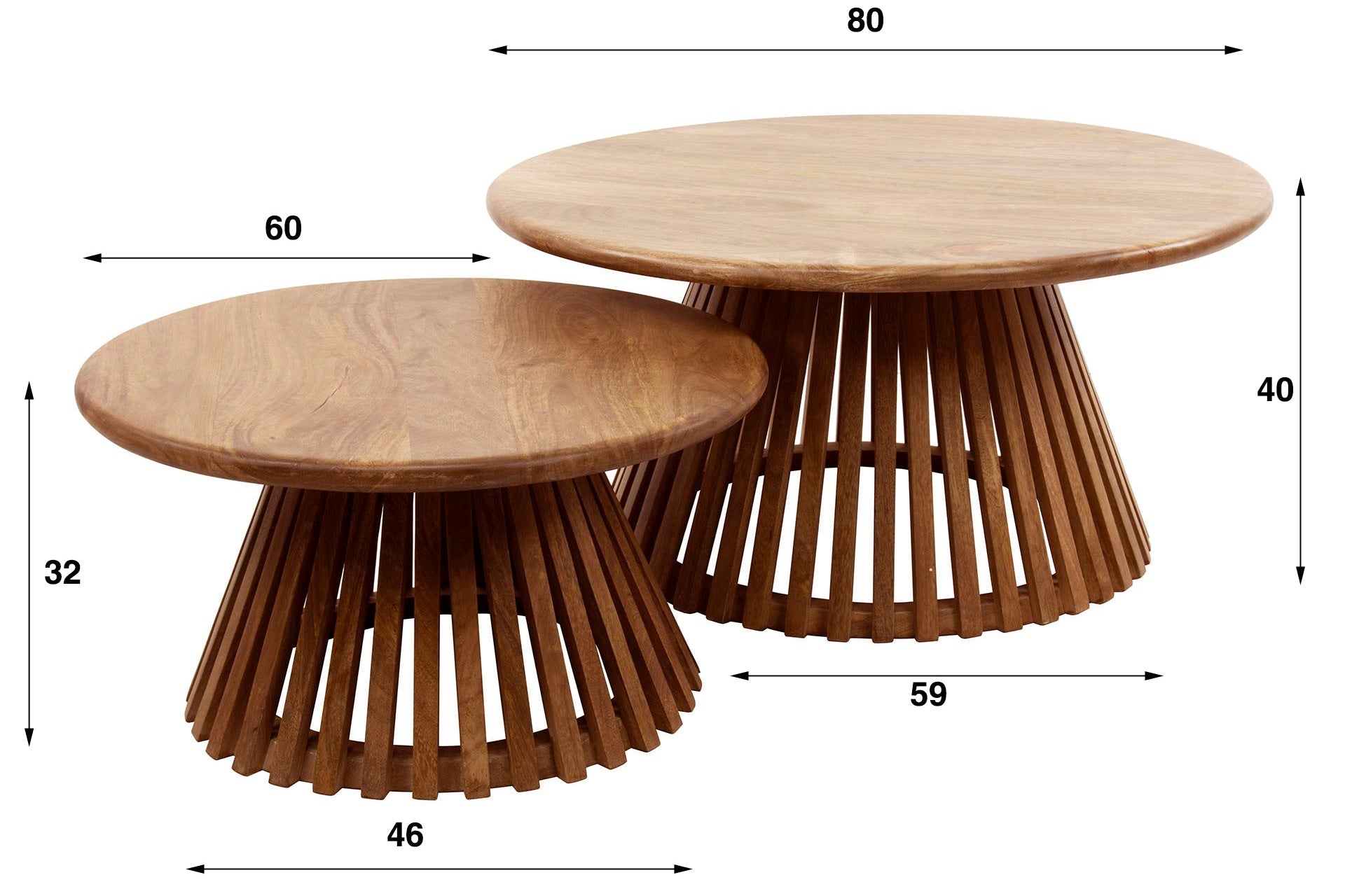 Luxusbetten24 Savira Couchtisch Mangoholz Konischer Tischfuß Sandfarben 2er Set