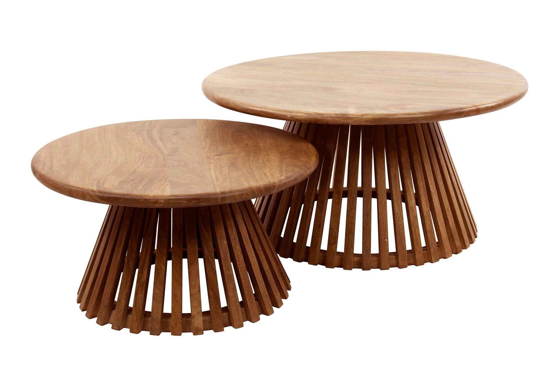 Luxusbetten24 Savira Couchtisch Mangoholz Konischer Tischfuß Sandfarben 2er Set