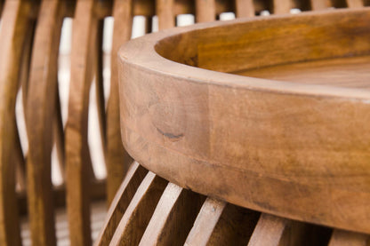 Khamar Couchtisch Set aus Mangoholz mit bauchigem Sockel, sandfarben