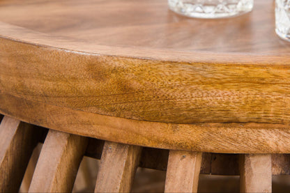 Khamar Couchtisch Set aus Mangoholz mit bauchigem Sockel, sandfarben