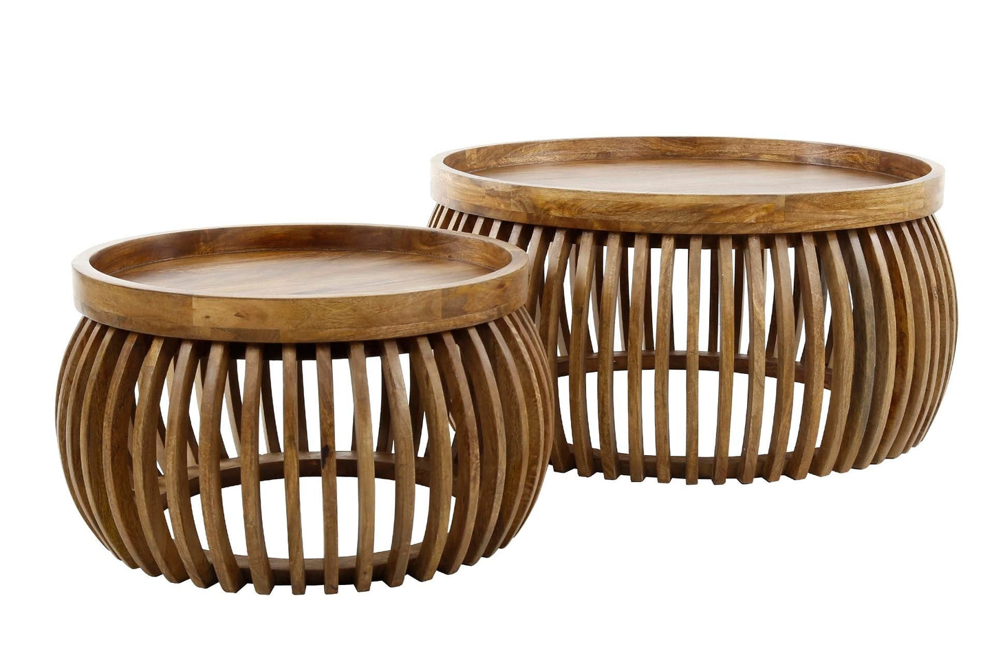 Khamar Couchtisch Set aus Mangoholz mit bauchigem Sockel, sandfarben