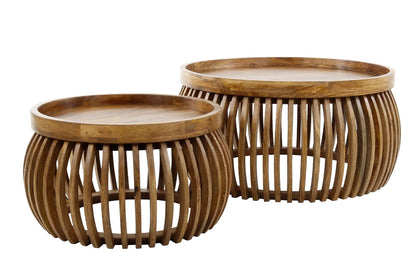Khamar Couchtisch Set aus Mangoholz mit bauchigem Sockel, sandfarben