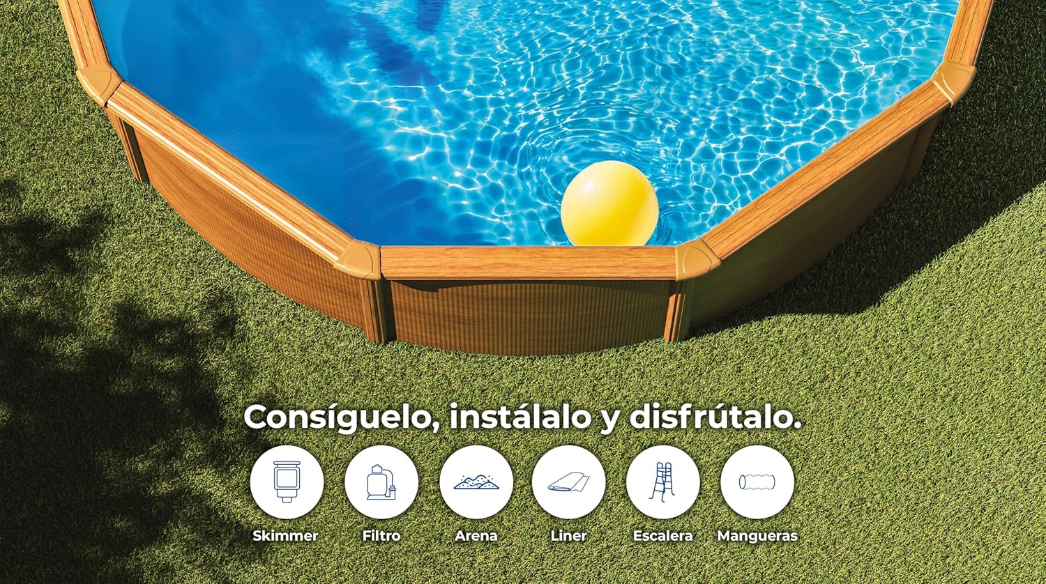 Piscina Elevata Redonda Aspecto Madera 300 x 120 cm