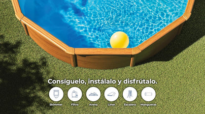 Piscina Elevata Redonda Aspecto Madera 300 x 120 cm