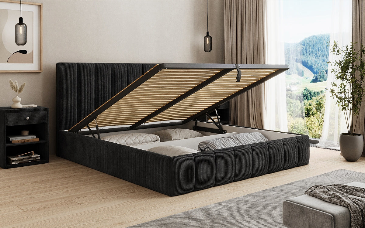 Designer Polsterbett Mila in Cord, 140×200 cm, Beige, 70 cm Kopfteil