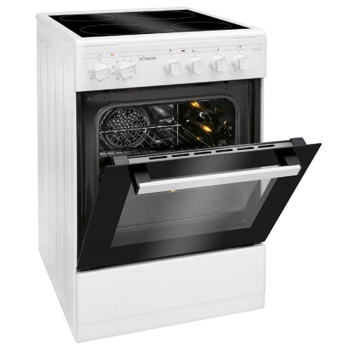 Bomann EHC7939 Cocina Vitrocerámica Blanca 4 Quemadores Horno 43L