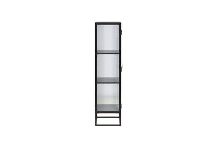 Luxusbetten24 Leonie Vitrine mit Wellenglas-Optik in Schwarz, Groß