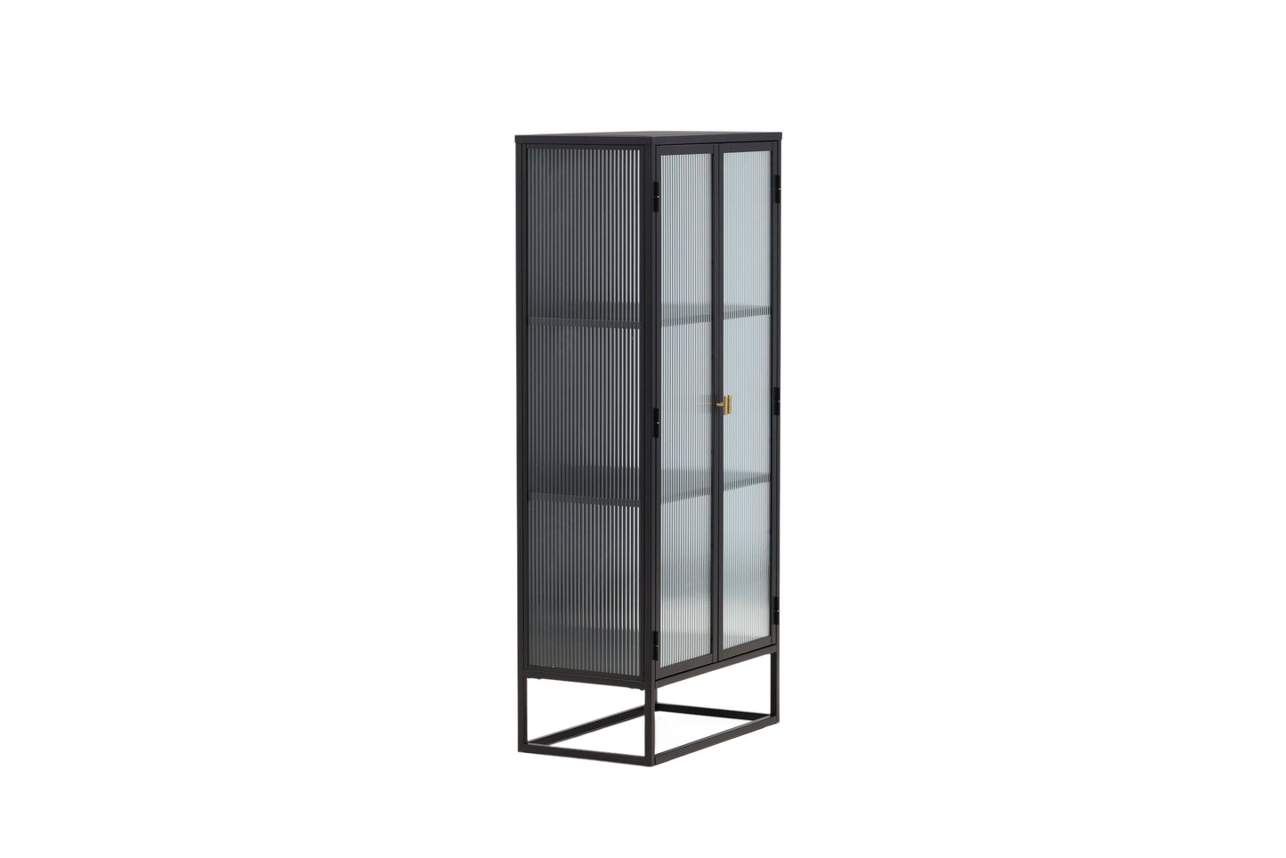 Luxusbetten24 Leonie Vitrine mit Wellenglas-Optik in Schwarz, Groß