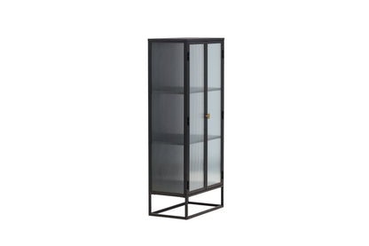 Luxusbetten24 Leonie Vitrine mit Wellenglas-Optik in Schwarz, Groß