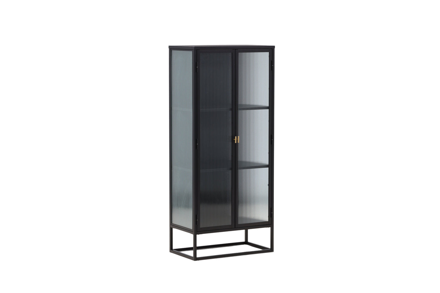 Luxusbetten24 Leonie Vitrine mit Wellenglas-Optik in Schwarz, Groß