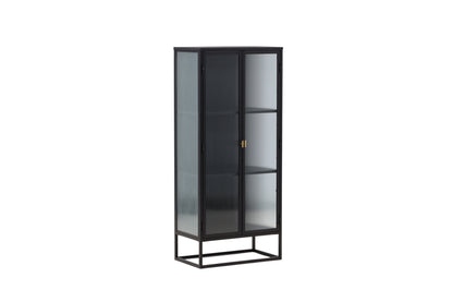 Luxusbetten24 Leonie Vitrine mit Wellenglas-Optik in Schwarz, Groß
