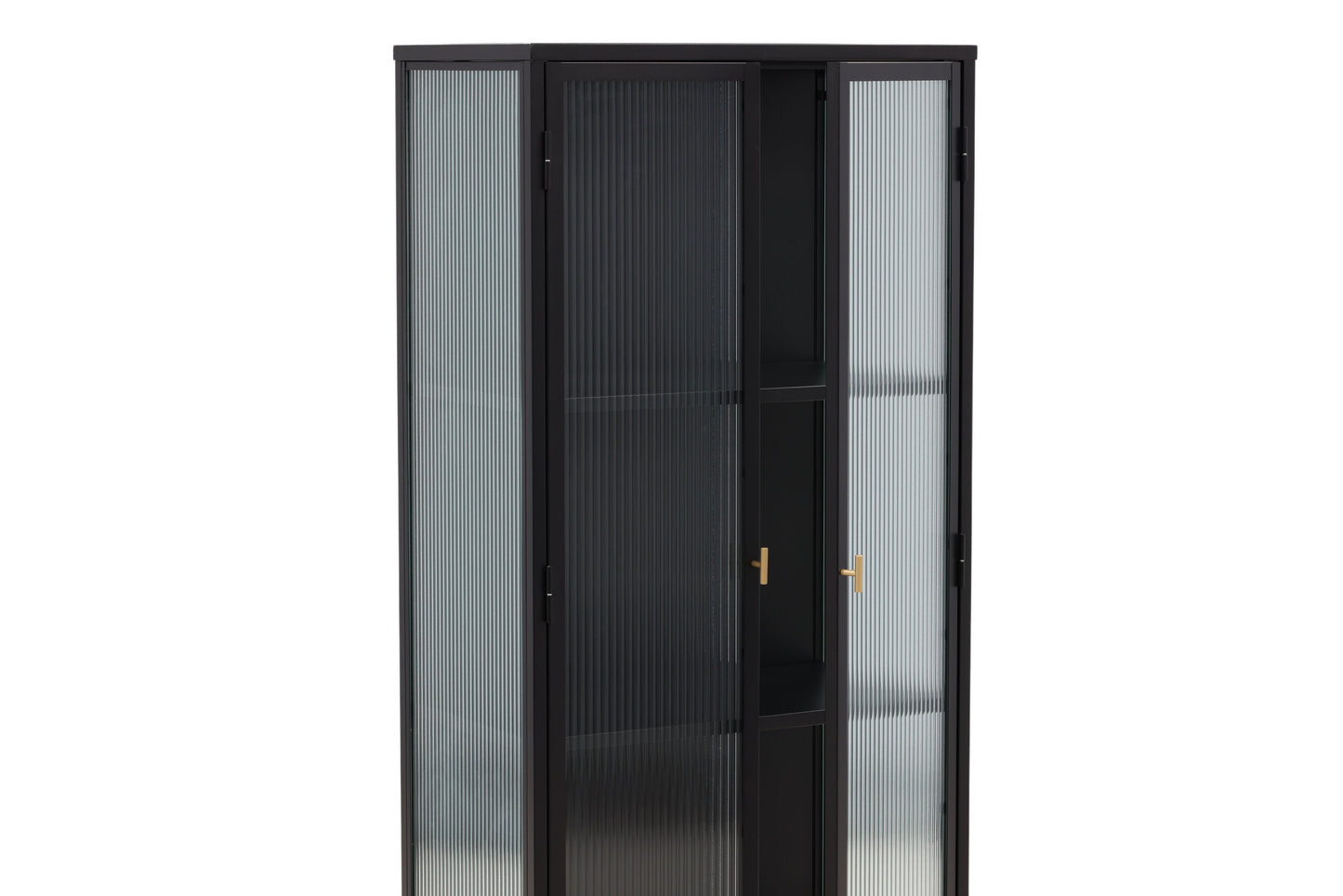 Luxusbetten24 Leonie Vitrine mit Wellenglas-Optik in Schwarz, Groß