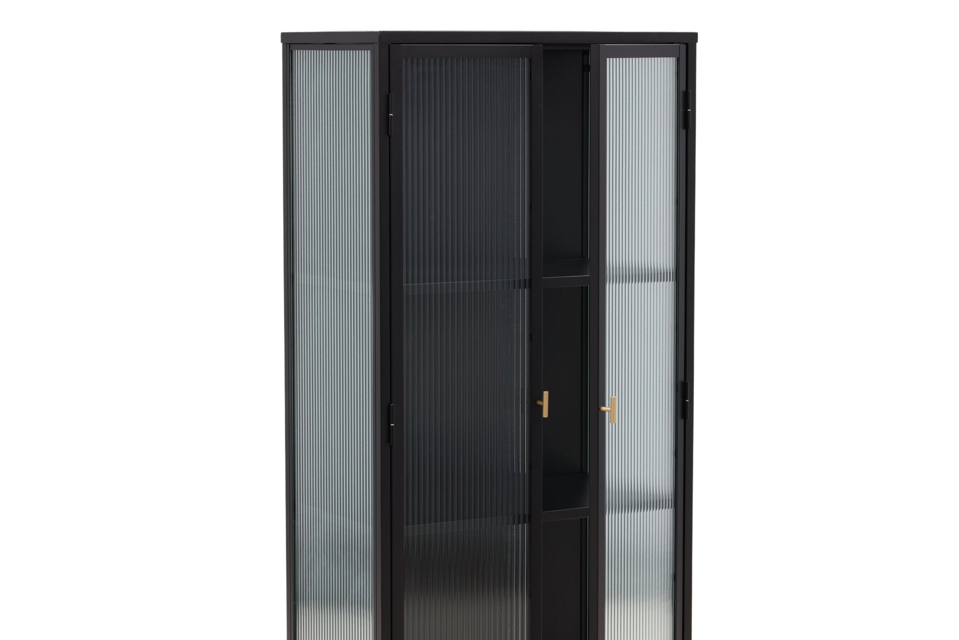 Luxusbetten24 Leonie Vitrine mit Wellenglas-Optik in Schwarz, Groß