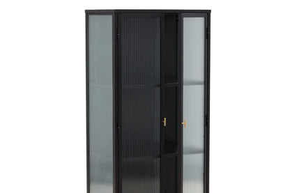 Luxusbetten24 Leonie Vitrine mit Wellenglas-Optik in Schwarz, Groß