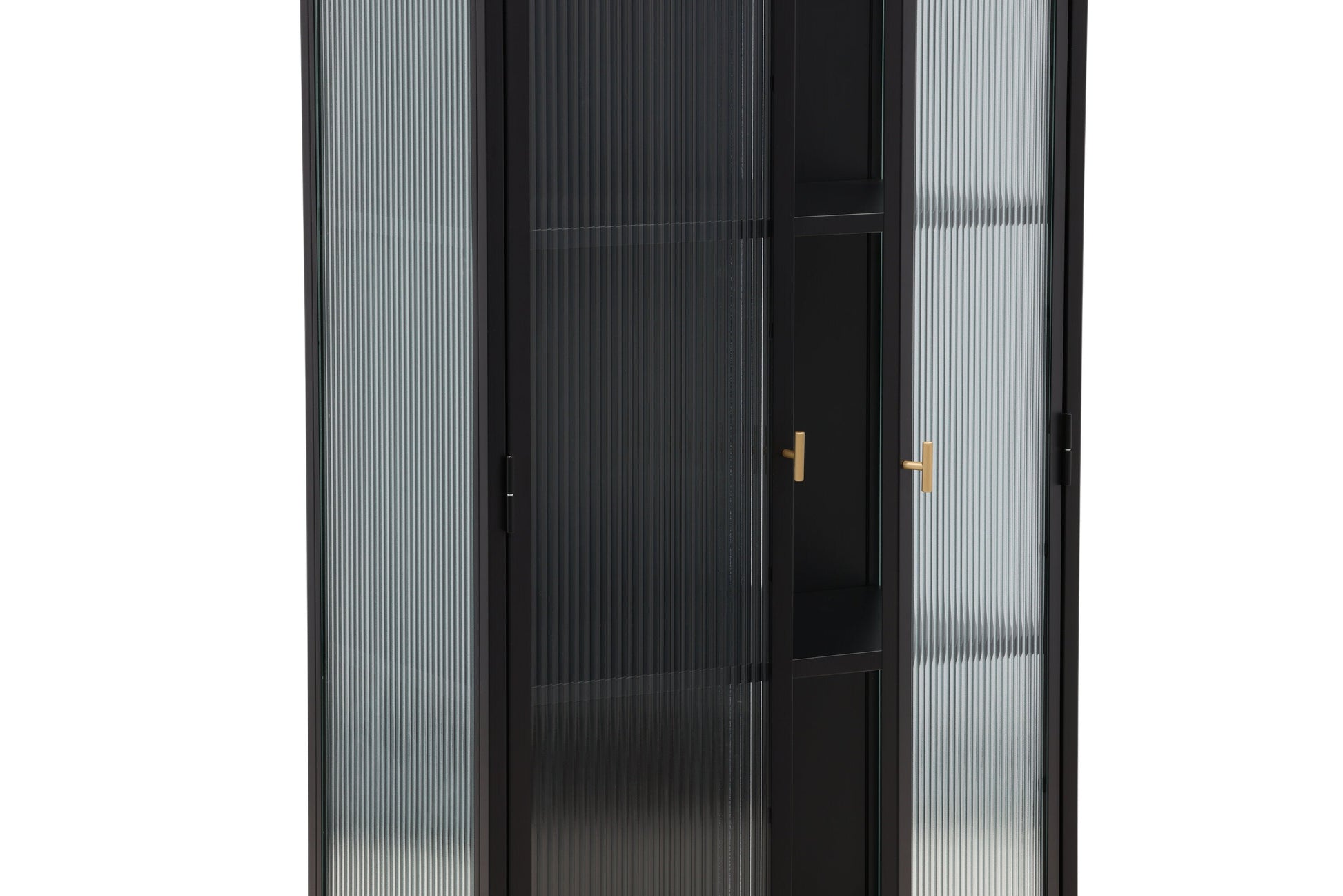 Luxusbetten24 Leonie Vitrine mit Wellenglas-Optik in Schwarz, Groß