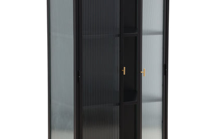 Luxusbetten24 Leonie Vitrine mit Wellenglas-Optik in Schwarz, Groß