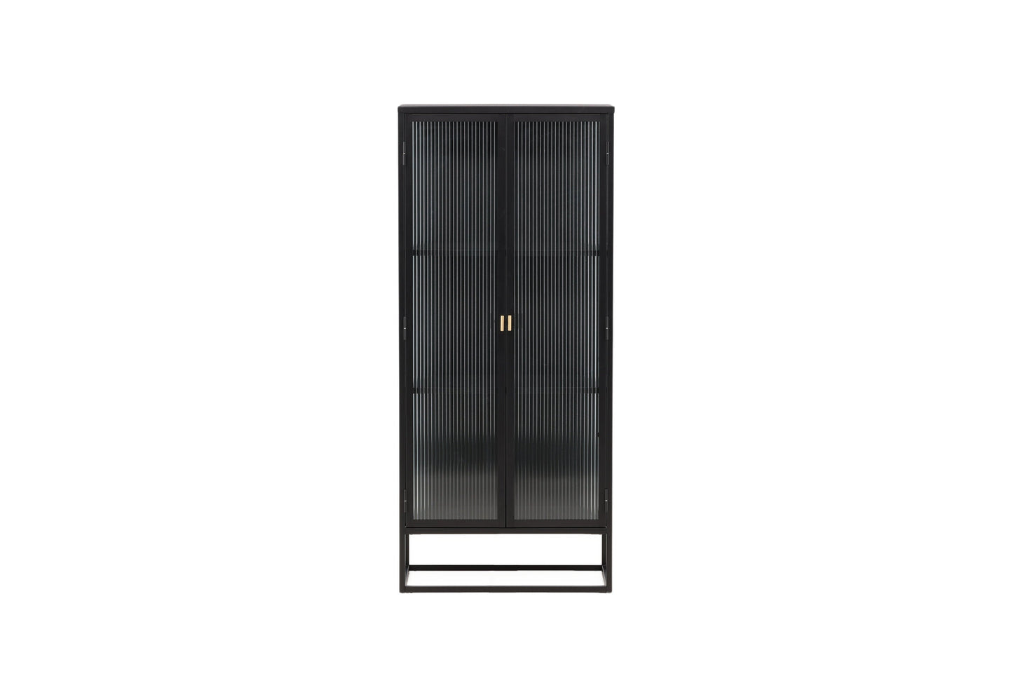 Luxusbetten24 Leonie Vitrine mit Wellenglas-Optik in Schwarz, Groß