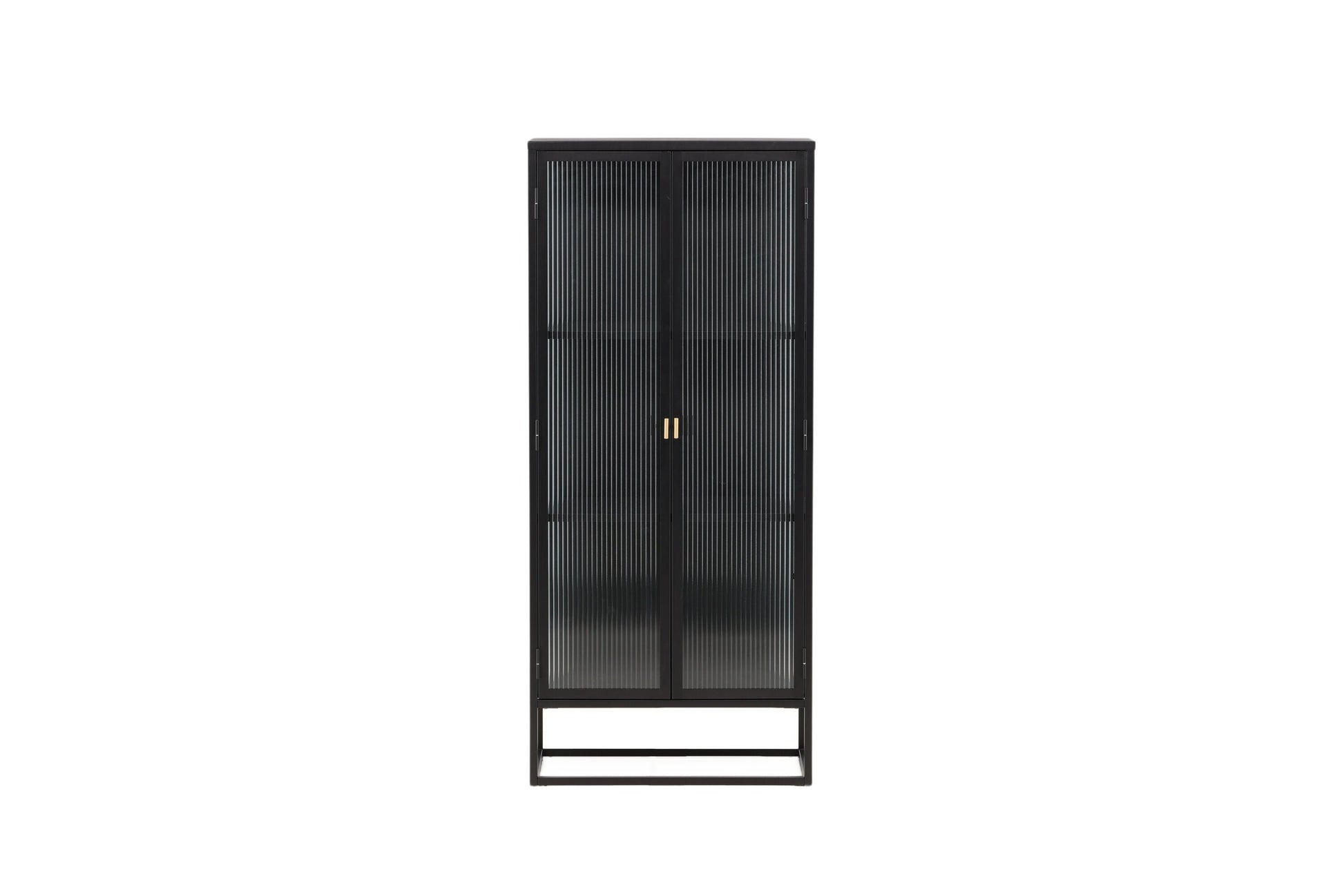 Luxusbetten24 Leonie Vitrine mit Wellenglas-Optik in Schwarz, Groß