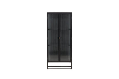 Luxusbetten24 Leonie Vitrine mit Wellenglas-Optik in Schwarz, Groß
