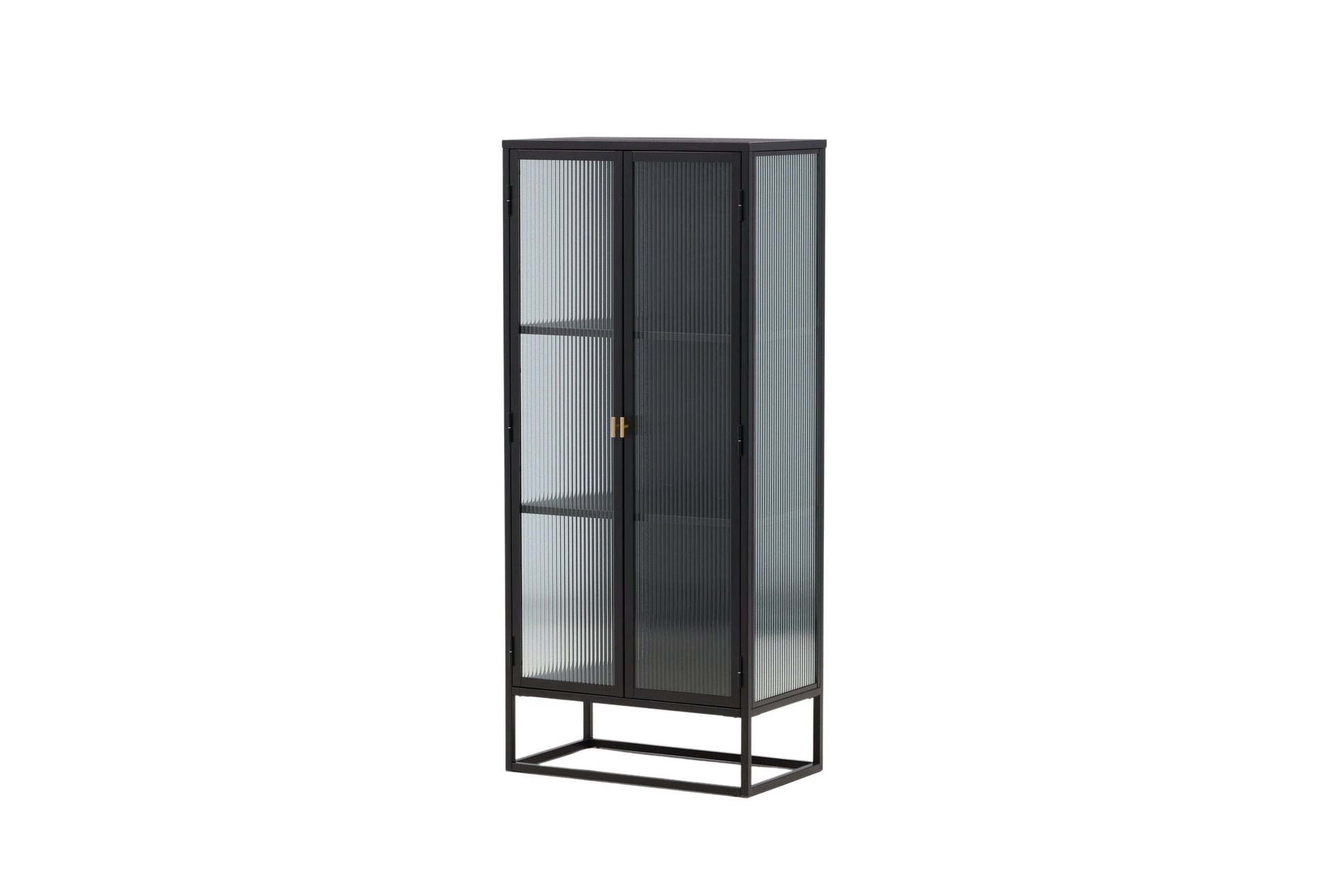 Luxusbetten24 Leonie Vitrine mit Wellenglas-Optik in Schwarz, Groß