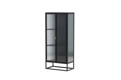 Luxusbetten24 Leonie Vitrine mit Wellenglas-Optik in Schwarz, Groß