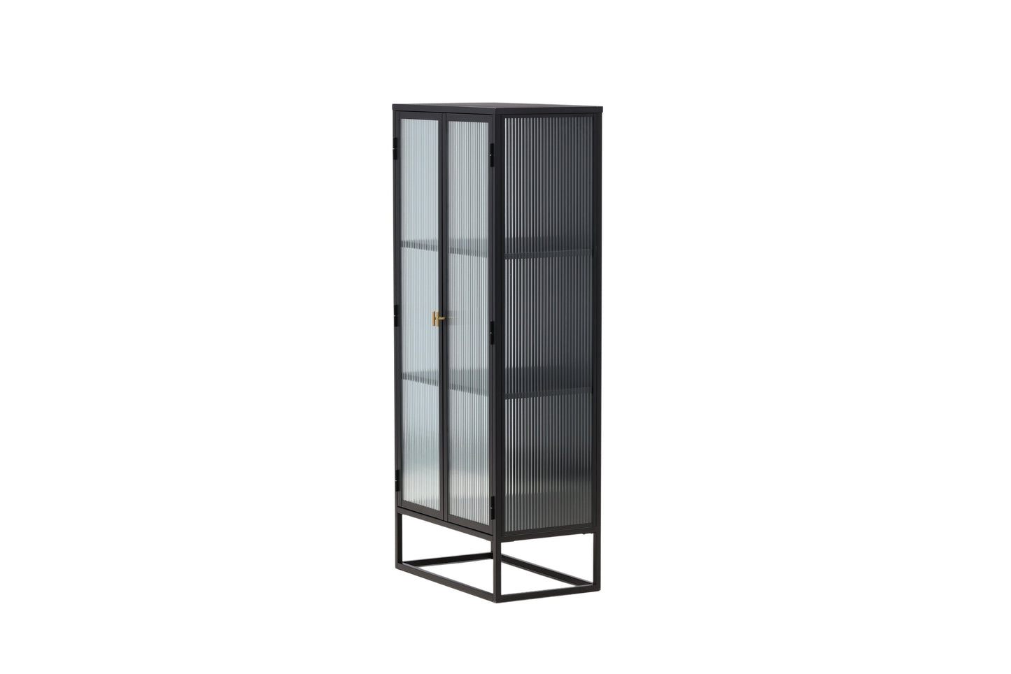 Luxusbetten24 Leonie Vitrine mit Wellenglas-Optik in Schwarz, Groß