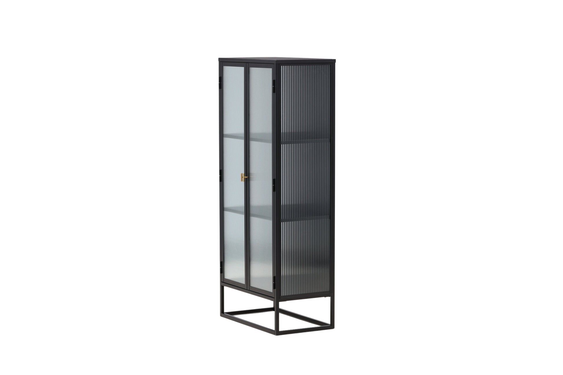 Luxusbetten24 Leonie Vitrine mit Wellenglas-Optik in Schwarz, Groß