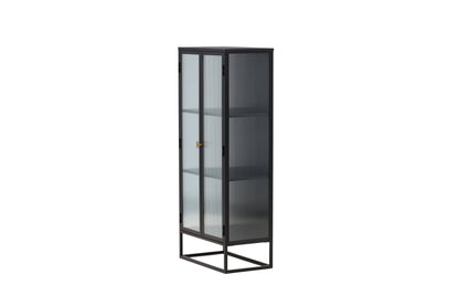 Luxusbetten24 Leonie Vitrine mit Wellenglas-Optik in Schwarz, Groß