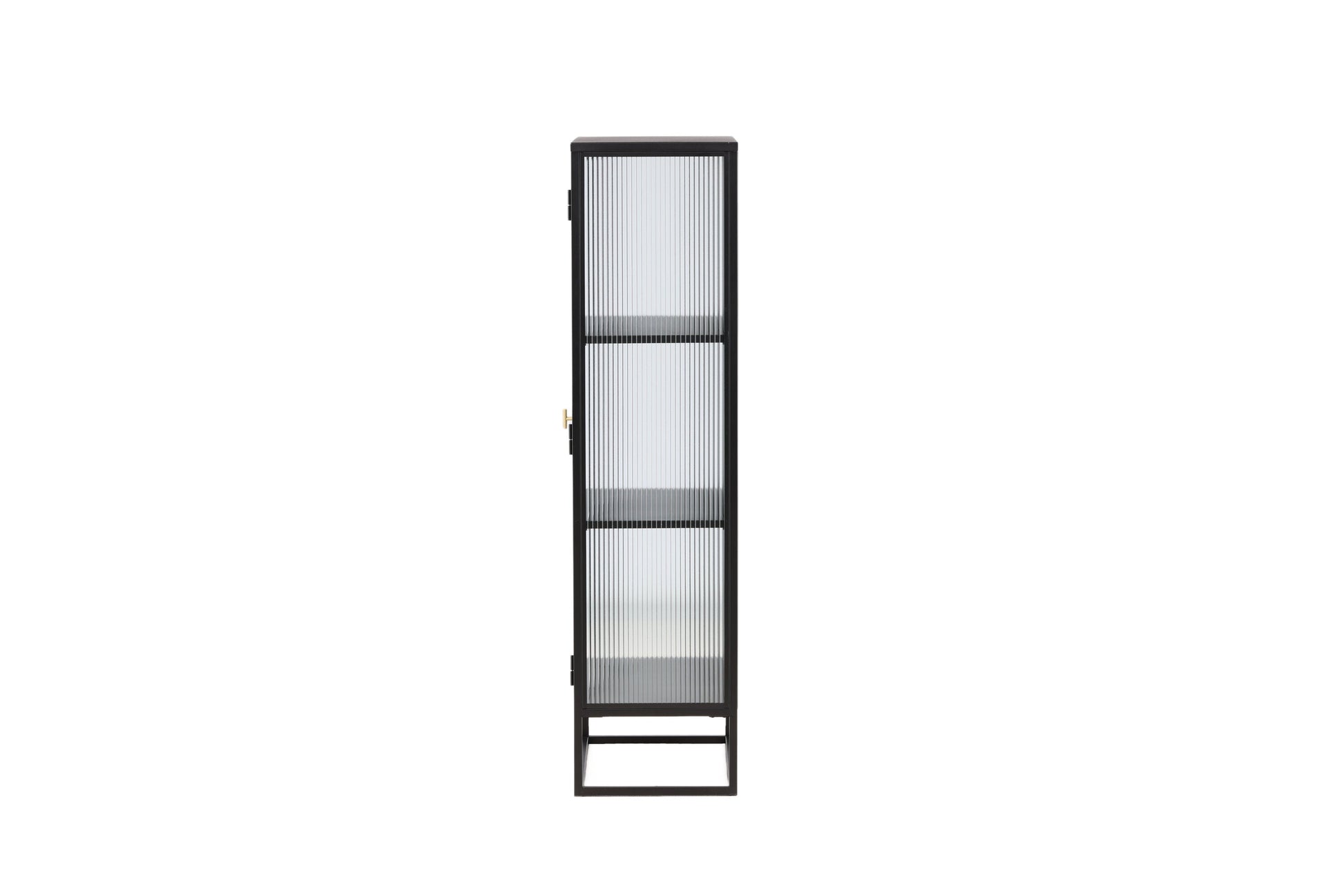 Luxusbetten24 Leonie Vitrine mit Wellenglas-Optik in Schwarz, Groß