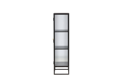 Luxusbetten24 Leonie Vitrine mit Wellenglas-Optik in Schwarz, Groß