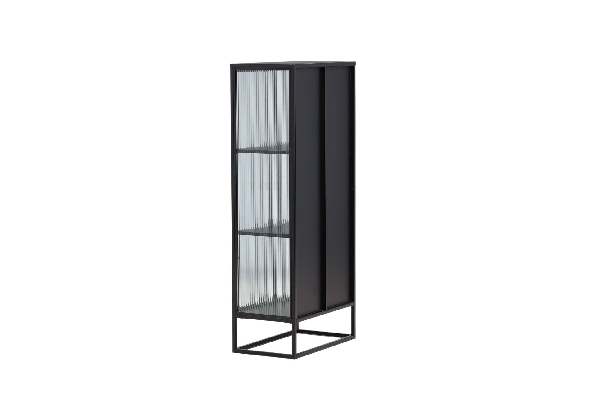 Luxusbetten24 Leonie Vitrine mit Wellenglas-Optik in Schwarz, Groß